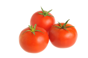 Three tomatoes isolated on white