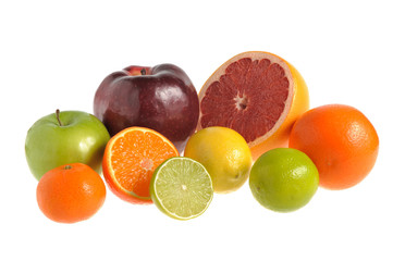 Fototapeta na wymiar Fruit mix on white isolated