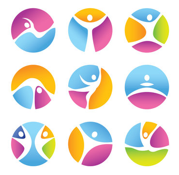 Set of round fitness symbols and icons
