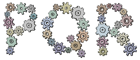 Vector alphabet of caricature letters from spinning gears