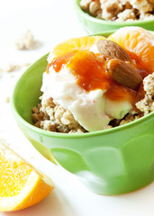 Bowl of Muesli with Yogurt and Fruits