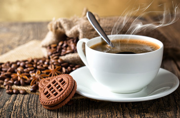 Black coffee, a cup of beans