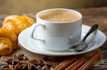 Black coffee, a cup of beans