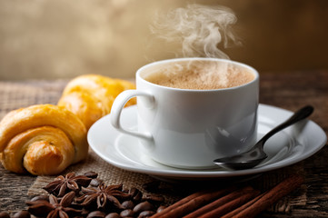 Black coffee, a cup of beans