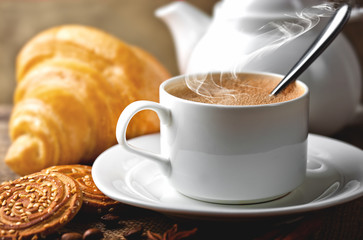 Black coffee, a cup of beans