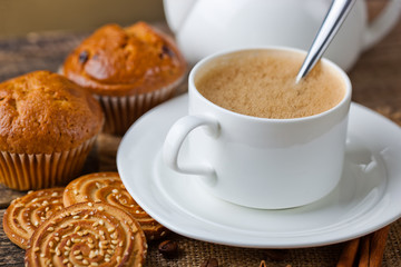 Black coffee, a cup of beans