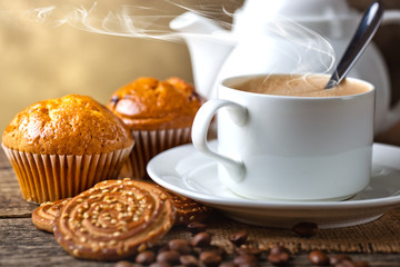 Black coffee, a cup of beans