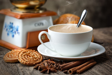 Black coffee, a cup of beans