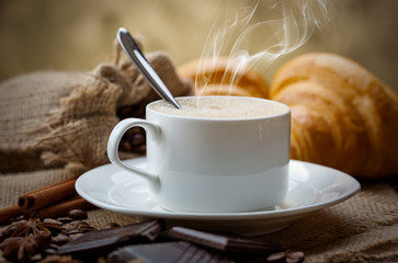 Black coffee, a cup of beans