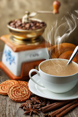 Black coffee, a cup of beans