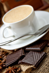 Black coffee, a cup of beans