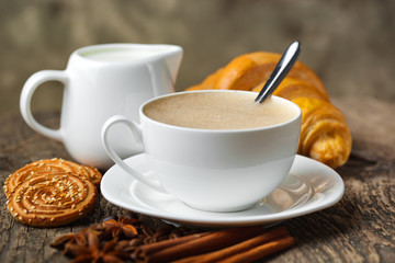 Black coffee, a cup of beans