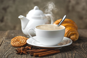 Black coffee, a cup of beans