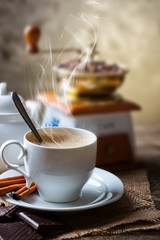 Black coffee, a cup of beans