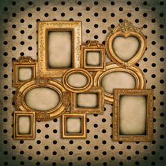 golden frame over grungy wall background