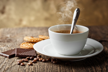 Black coffee, a cup of beans