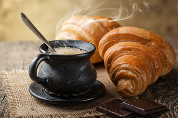 Black coffee, a cup of beans