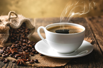 Black coffee, a cup of beans