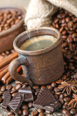 Black coffee, a cup of beans