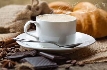 Black coffee, a cup of beans