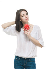 Young woman portrait hold gift