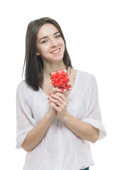 Young woman portrait hold gift