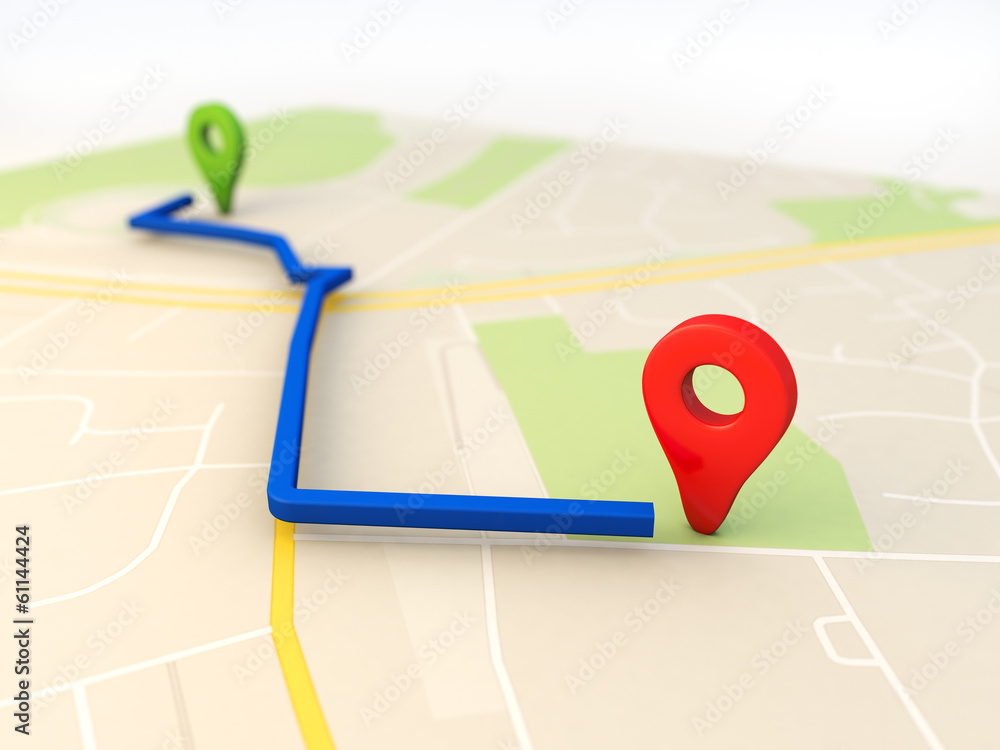 Poster city map with Pin Pointers 3d rendering image