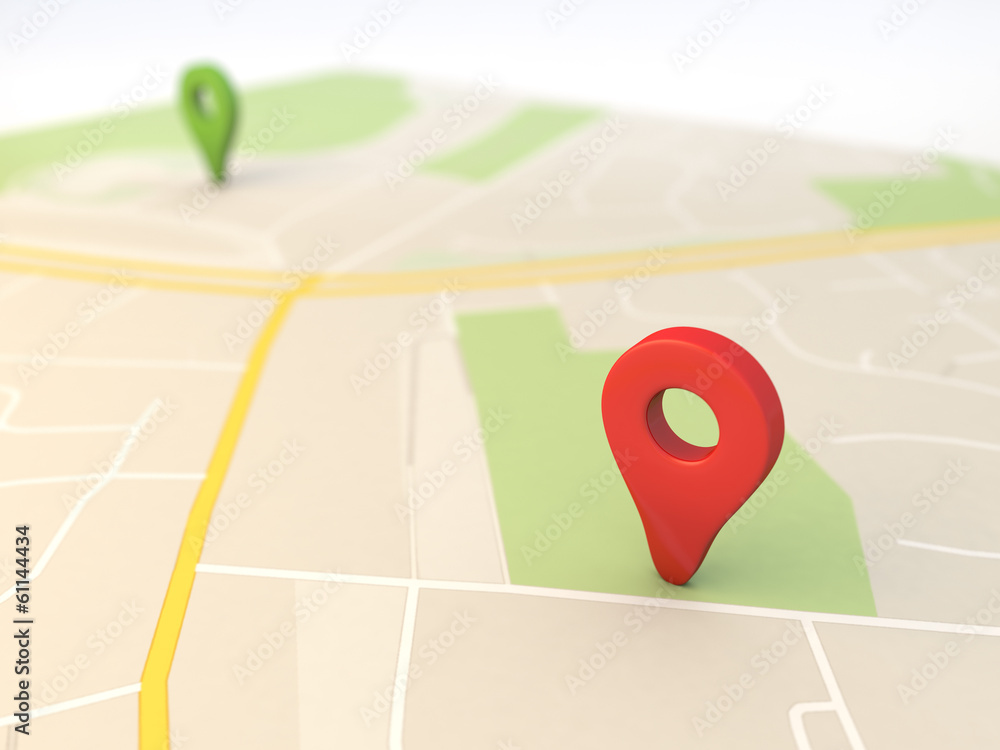 Poster city map with Pin Pointers 3d rendering image