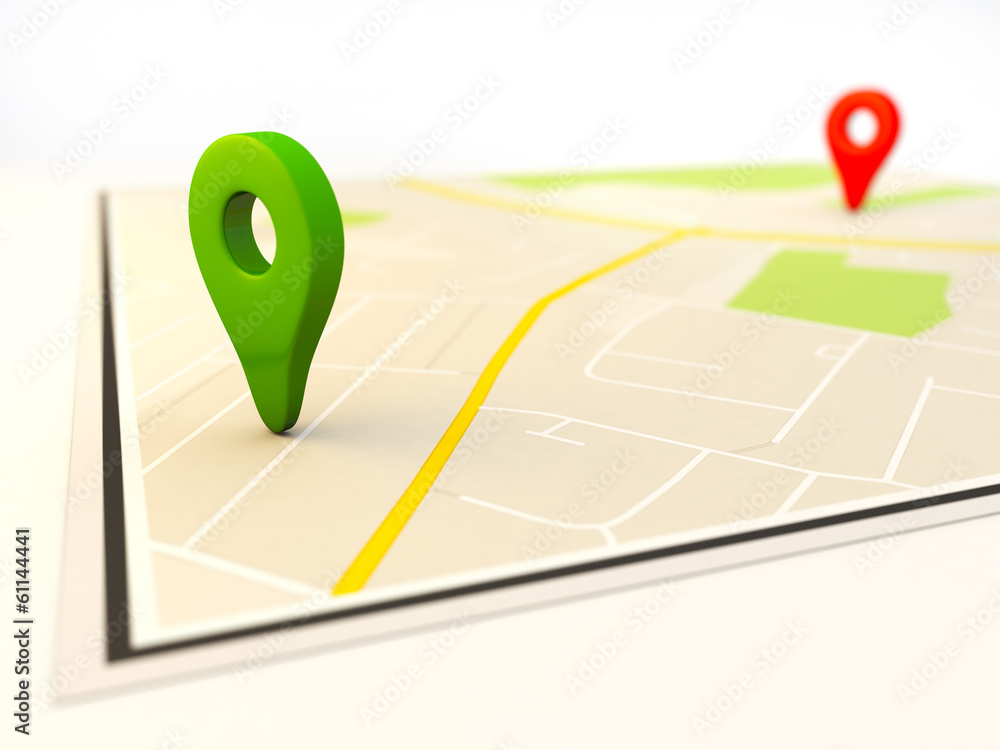 Poster city map with Pin Pointers 3d rendering image