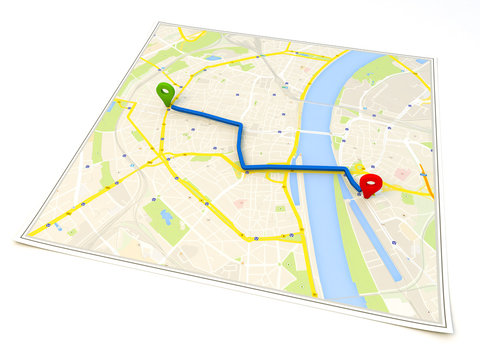city map with Pin Pointers 3d rendering image