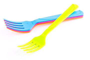 color spoon fork dish plastic isolated white background