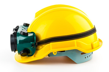 Safety helmet and goggles glasses isolated on white background