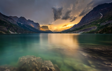 last light at St. Mary Lake, Glacier national park, MT