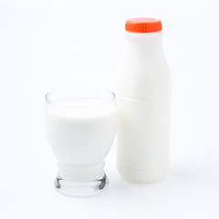 Milk Bottle and Glass on white background
