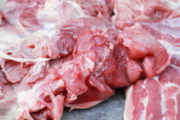 Raw pork in the market