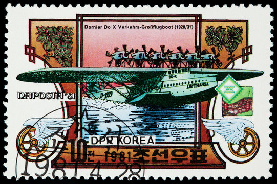 DPR Korea - Circa 1981: postage stamp shows hydroplane Do X, cir