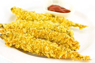 Fish fried foods on white background