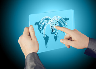 Businessman pushing shopping cart