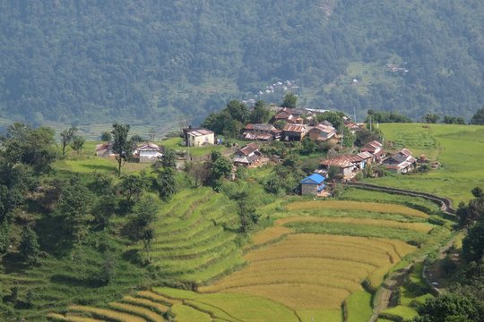 Village on a hill top near Khudi, Nepal