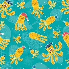 Gordijnen Leuk zeepatroon met octopus. © vyazovskaya
