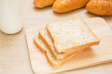 Whole wheat bread with milk bottle