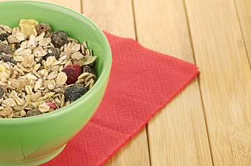 Delicious and healthy cereal in bowl with milk