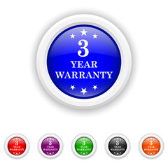 3 year warranty icon - six colours set vector
