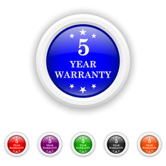 5 year warranty icon - six colours set vector