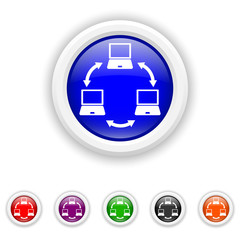 Computer network icon - six colours set vector
