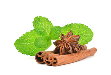 Sticks of cinnamon with mint and anise
