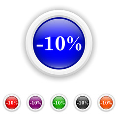 10 percent discount icon - six colours set vector