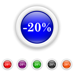 20 percent discount icon - six colours set vector