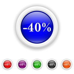 40 percent discount icon - six colours set vector