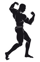 vector image with bodybuilder, silhouette